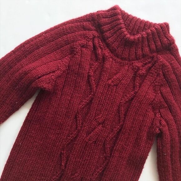 Maroon mock neck cable knit sweater EUC 5/6Y - Picture 2 of 3